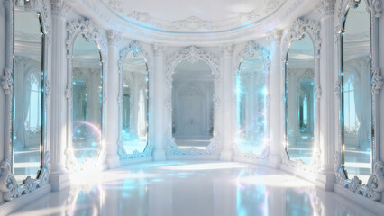 White Baroque Mirror Hall 3D Scene