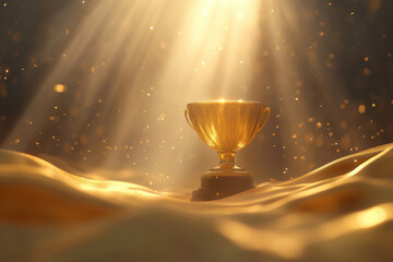 Golden trophy with falling confetti and dramatic spotlight, symbolizing achievement and victory. celebrating a significant win.