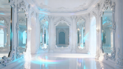 White Baroque Mirror Hall 3D Scene