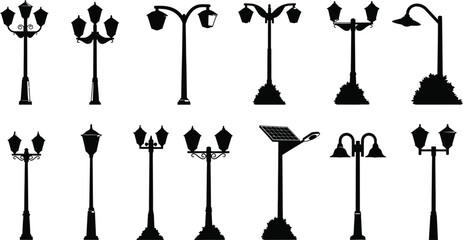 Collection of various street lamp silhouettes