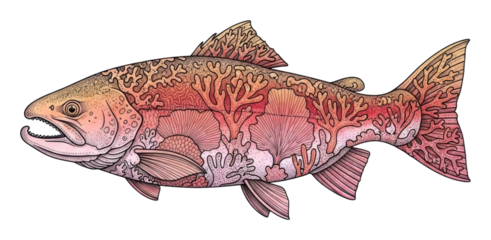 Coral-inspired fish ocean underwater side view isolated on transparent background