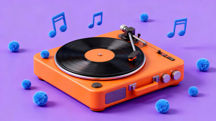 Orange Turntable Music Element 3D Scene