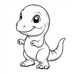 Fototapeta premium A delightful black and white cartoon image of a small, smiling dinosaur.