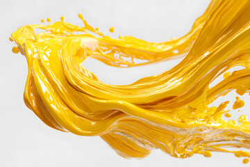 Yellow liquid swirls creating dynamic shapes in a bright setting