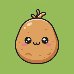 Fototapeta premium Cute Kawaii Potato Mascot Character Cartoon Illustration on Green Background