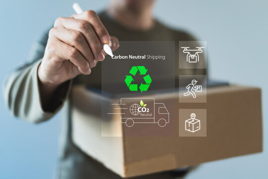 Carbon neutral shipping interface with recycling and delivery icons - Powered by Adobe