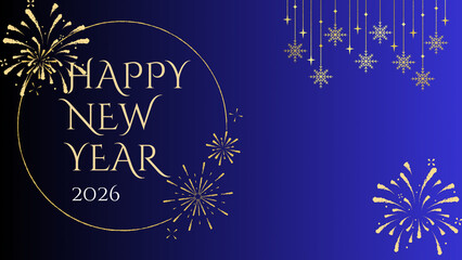 happy new year greeting, new year's eve celebration, silvester holiday, festive card design &ndash; 2026 sparkler numbers surrounded by fireworks pyrotechnics on dark background