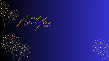 happy new year event, new year's eve celebration, silvester fireworks show, greeting card template – Year 2026 sparkler typography with vibrant fireworks on black night sky © Tamal