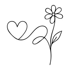 Dibujo sencillo con una única línea de un corazón unido a una flor tipo margarita  © teracreonte