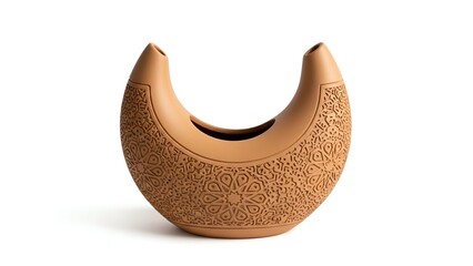 Crescent shaped ceramic vase for Lebaran decoration displayed on a clean surface