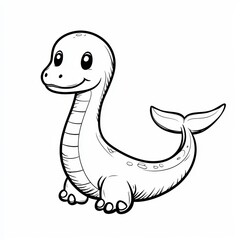 Fototapeta premium A cartoon illustration of a friendly sea monster, ready for kids to color.