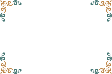 Elegant Gold and Green Ornate Vintage Frame Border with Decorative Corners on Transparent Background. 1471