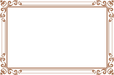 Elegant Sepia Ornate Vintage Frame Border with Decorative Corners on Transparent Background. 1470