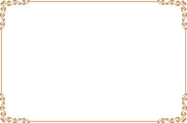 Elegant Gold Ornate Vintage Frame Border with Decorative Corners on Transparent Background. 1474