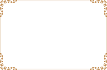 Elegant Gold Ornate Vintage Frame Border with Decorative Corners on Transparent Background. 1474