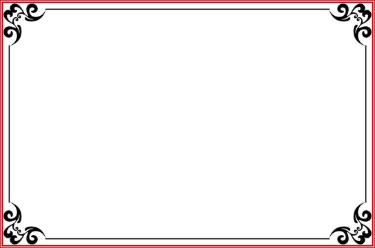 Elegant Red and Black Ornate Vintage Frame Border with Decorative Corners on Transparent Background. 1469