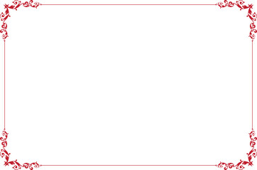 Elegant Red Ornate Vintage Frame Border with Decorative Corners on Transparent Background. 1485