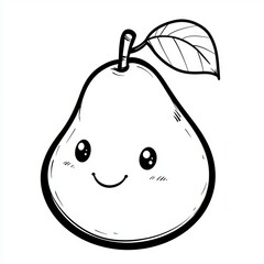 Cheerful pear illustration with a cute smile and expressive cartoon eyes.