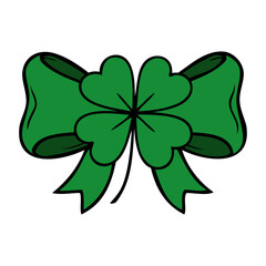Dibujo sencillo con l&iacute;neas de tr&eacute;bol de cuatro hojas con lazo de cinta de regalo para tarjetas y felicitaciones de San Patricio