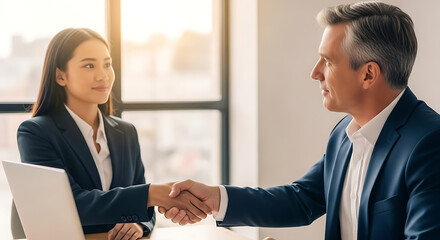 Business people shaking hands in an office environment