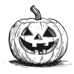 Hand-drawn Halloween pumpkin illustration with a smiling carved face.