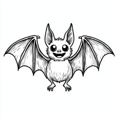 An adorable bat illustration with large eyes and wings ready for flight.