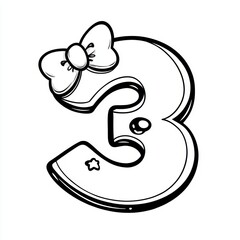 Charming number three with a cute bow, perfect for birthday celebrations.