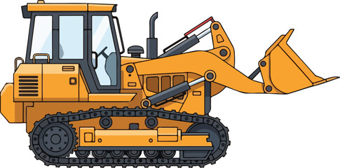 Obraz premium Vector Illustration of a Yellow Tracked Wheel Loader or Bulldozer Construction Vehicle
