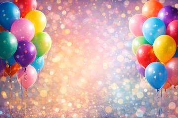 Colorful party balloons on sparkling bokeh background for celebration concept