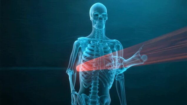 Human skeleton with highlighted rib area
