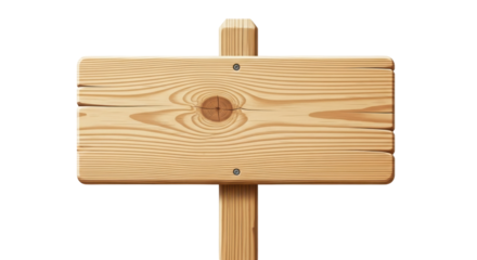 Wooden signboard with a natural finish isolated on transparent background