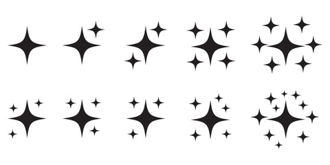 Dark sparkle and shine effect stars icon set vector. cleanliness, brightness, and magic symbol. vector illustration. © Graphinest