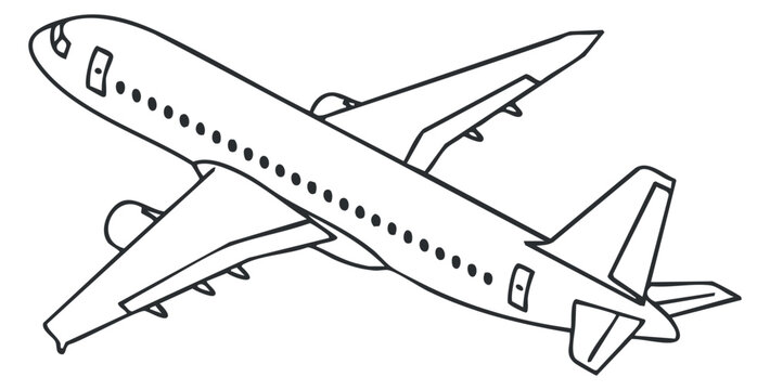 An outline illustration of an airplane in minimalist vector style, suitable for travel and aviation-related designs