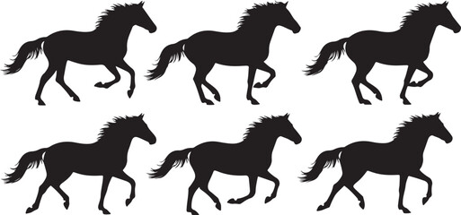 Six Horse Silhouettes in Motion on White Background © MdMojnu