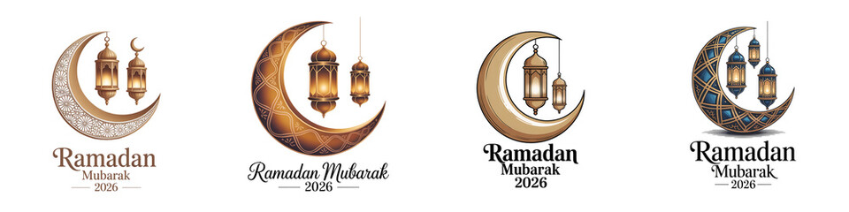 Ramadan Mubarak 2026 golden crescent moon lanterns