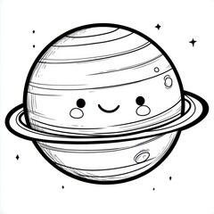An adorable planet illustration with a cute smile and orbiting rings.