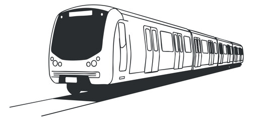 A modern subway train in sleek flat outline vector style, ideal for transportation and urban design projects