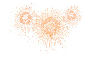 Fototapeta premium Golden glowing PNG fireworks burst across a deep black sky, sparkling trails and glowing orbs, New year, wedding, holiday celebration atmosphere with warm light and dynamic motion.