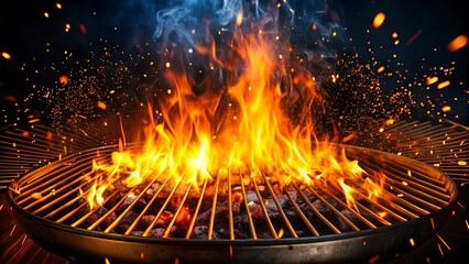 Barbecue Grill  Embers With Flames And Abstract Sparks  Grid And Fire.