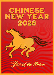 Happy Chinese New Year of the horse greeting card design featuring a festive vector illustration with celebration text and vintage art for a lucky holiday banner