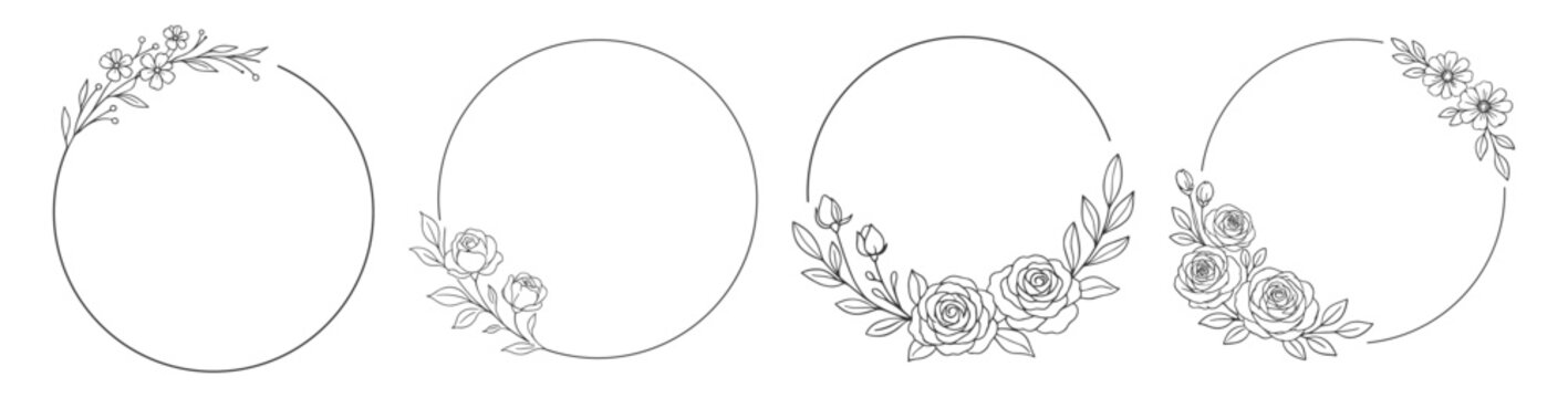 Elegant floral wreath frames and circular botanical borders vector illustration on transparent background