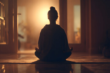 Meditation session with sunlight streaming through windows at dawn