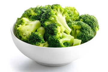 Fresh broccoli in a white bowl on a plain background for healthy eating and cooking ideas