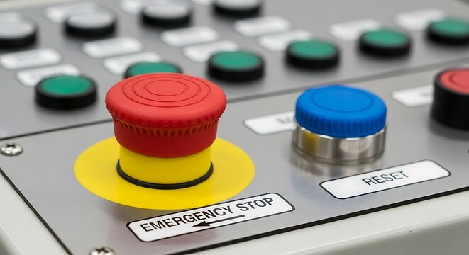 Industrial Control Panel with Emergency Stop Button.