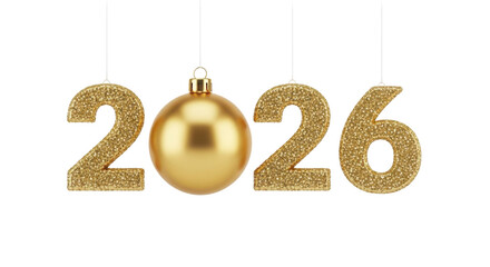 Golden 2026 new year decoration isolated on transparent background