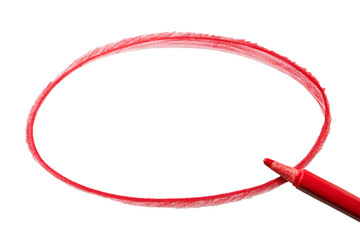 A red marker creating an empty oval shape against a stark black background