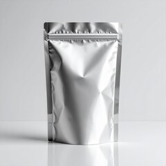 Curved Silver Foil Snack Pouch with Smooth Reflection.