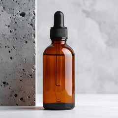 Cylindrical Amber Cosmetic Bottle Mockup on Textured Concrete Background