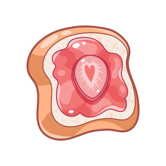 Kawaii strawberry jam sandwich. Slice of bread with sweet strawberry jam. Vector illustration in Japanese style