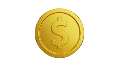 Golden Dollar Coin Icon with Dollar Sign